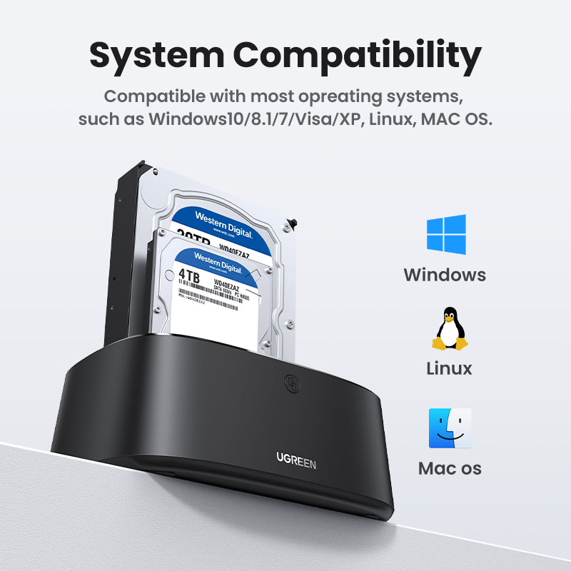 UGREEN Hard Drive Docking Station USB 3.0 to SATA Adapter External UASP Enclosure Hard Disk Caddy Reader 2-Bay Cloning Kit For 2.5/3.5 SATA HDD SSD,Windows,Mac OS,Linux,PS4,Xbox One
