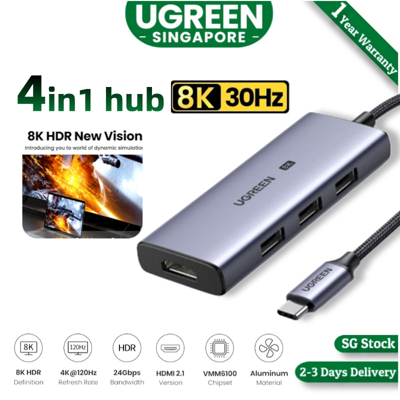 UGREEN 50629 USB C HUB 8K30Hz 4K120Hz HDR Type C to HDMI 2.1 USB 3.0 Adapter 24Gbps For Macbook Air Pro iPad Pro M1 PC Accessories USB HUB