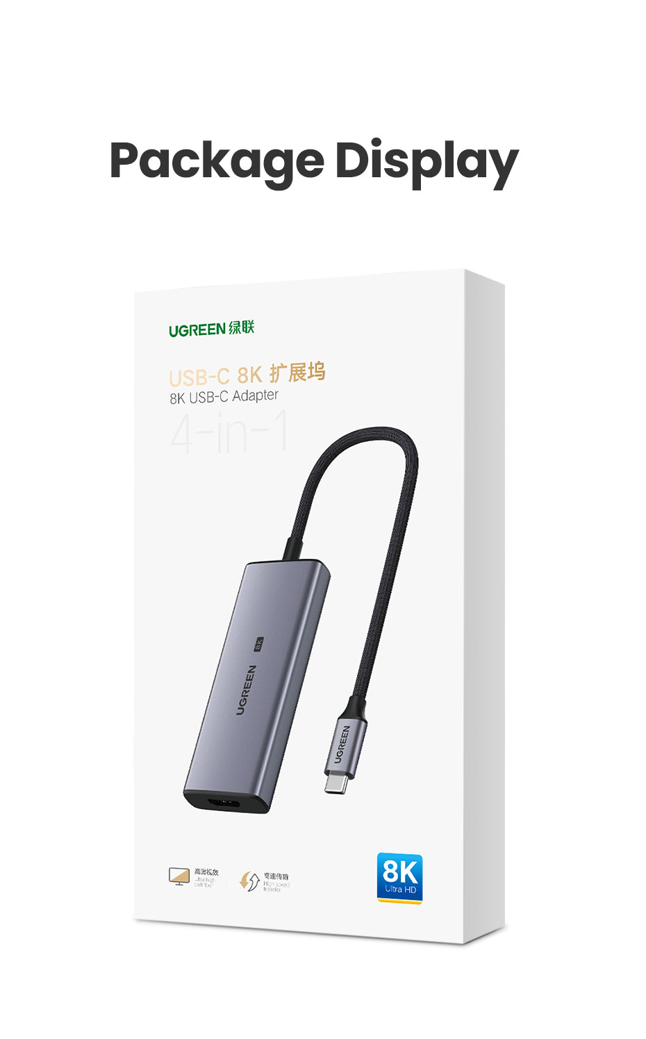 UGREEN 50629 USB C HUB 8K30Hz 4K120Hz HDR Type C to HDMI 2.1 USB 3.0 Adapter 24Gbps For Macbook Air Pro iPad Pro M1 PC Accessories USB HUB