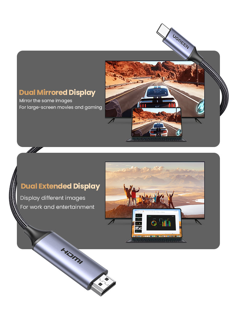 UGREEN 90451 USB C to HDMI Cable 8K 60HZ USB Type C Thunderbolt 3 HDMI Adapter Braided Cord