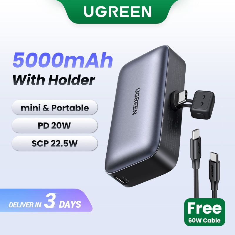 UGREEN 5000mAh Powerbank Portable Charger 22.5W Built-In USB-C Power Bank with LED Display PD USB C Mini Power Bank Fast Charging Battery Powerbank Compatible Android iPhone Samsung Huawei Honor Xiaomi