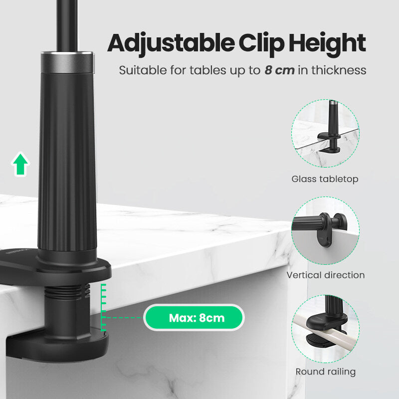UGREEN 80906 Mobile Phone Holder for OPPO, VIVO, SAMSUNG, Realme, Huawei, Xiaomi, Redmi Arm Lazy Mobile Phone Goosneck Stand Holder for iPhone Flexible Bed Desk Table Clip Bracket for Smartphone