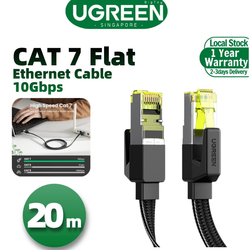 UGREEN Cat 7 10Gbps Flat Braided Ethernet Cable Durable High Speed Patch Cord 600MHz POE LAN RJ45 Gigabit Cable