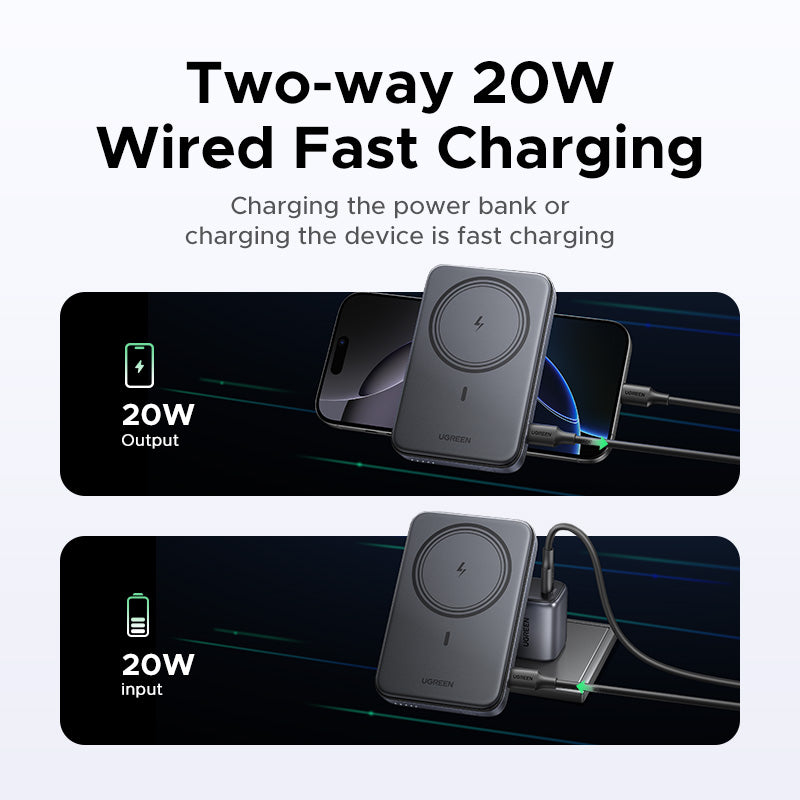 UGREEN 55140 10000mAh Foldable Kickstand Magnetic Battery Battery Bank Powerbank PD 20W Wireless Portable Power Bank Compatible with Magsafe iPhone 16/15/14/13/12 Series