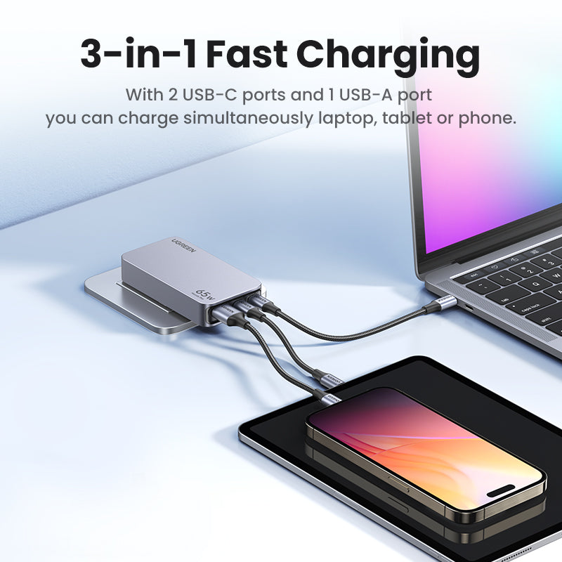 UGREEN Nexode Pro X753 65W 3-port Ultra-thin Fast Travel Charger Adapter GaN Charger for MacBook iPad iPhone 16 15 14 Pro Max Samsung S24 S23 Ultre Steam Deck