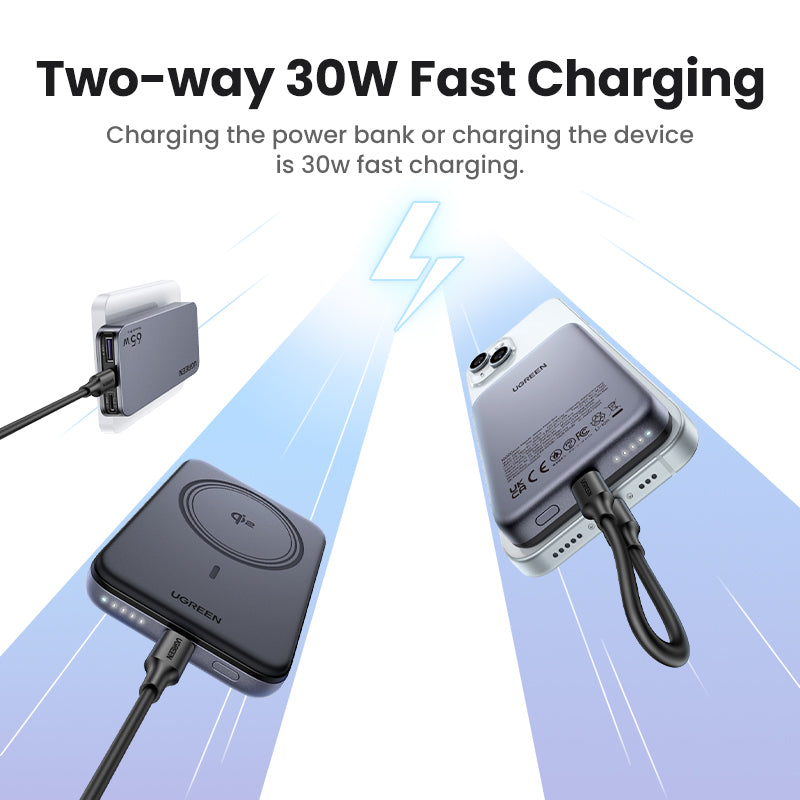UGREEN 10000mAh PD 20W/30W Powerbank USB Type C Magnetic 15W Qi2 Wireless Charging Power Bank Portable Charger Compatible for iPhone 16 15 Pro Max iPhone 16 15 Plus Airpods Samsung S25 Ultra S24 Pixel Huawei Honor Xiaomi 36Wh