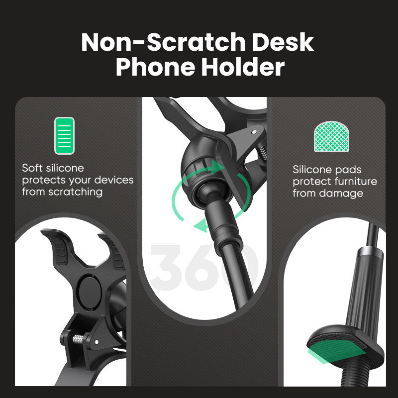 UGREEN 80906 Mobile Phone Holder for OPPO, VIVO, SAMSUNG, Realme, Huawei, Xiaomi, Redmi Arm Lazy Mobile Phone Goosneck Stand Holder for iPhone Flexible Bed Desk Table Clip Bracket for Smartphone