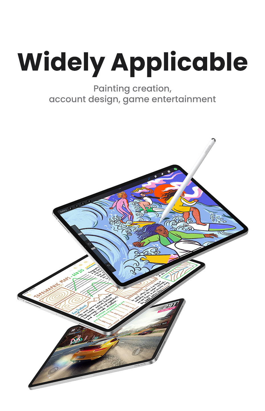 UGREEN Stylus Pen for iPad Apple Pencil Active Stylus Pen for iPad Air3/4, iPad Pro 2021 2022 2023 2024 iPad Accessories Touch Pen