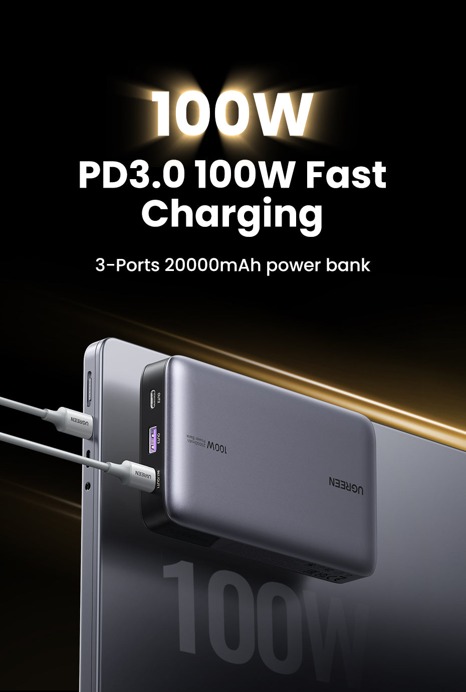 UGREEN 25188 100W 20000mah Powerbank, Nexode Portable Charger USB C 3Port PD3.0 battery bank, Compatible with MacBook Pro, Laptop, iPhone 15 Series, Samsung