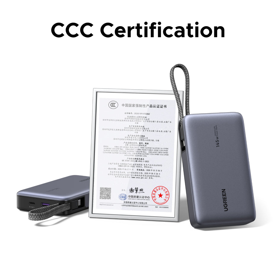 (3C Certification)UGREEN 85166B 20000mAh 67W Fast Charging Power Bank – 3C Certified with Built-in USB-C Cable