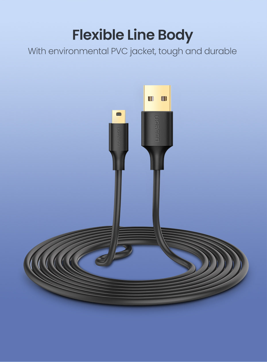 UGREEN USB 2.0 A Male to 5-Pin Mini B Fast Data Charger Cable for MP3 MP4 Players Tablets GPS Digital Camera HDD Dash Cam