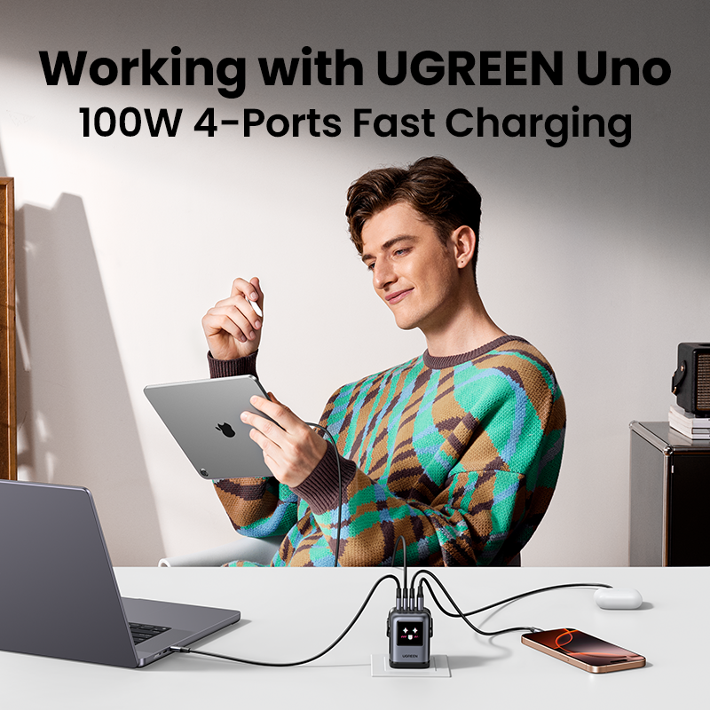 UGREEN Uno Charger 100W RobotGaN Charger 3 USB C 1 USB A Wall Charger GaN Charger for MacBook Pro/Air, Dell XPS, iPad Mini/Pro iPhone 16 15 Pro Max iPhone 16 15 Plus Samng Galaxy S25 S24 Ultra Z Fold5 M14 Z Flip5 , Pixel, and More