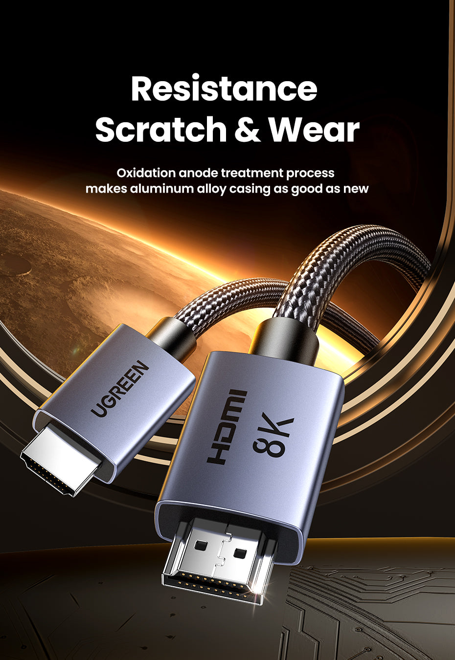 UGREEN 25910 HDMI 2.1 HDMI Cable 8K 48Gbps Ultra High Speed Cord 4K240Hz/8K60Hz Support Dynamic HDR eARC Dolby Atmos HDCP Compatible