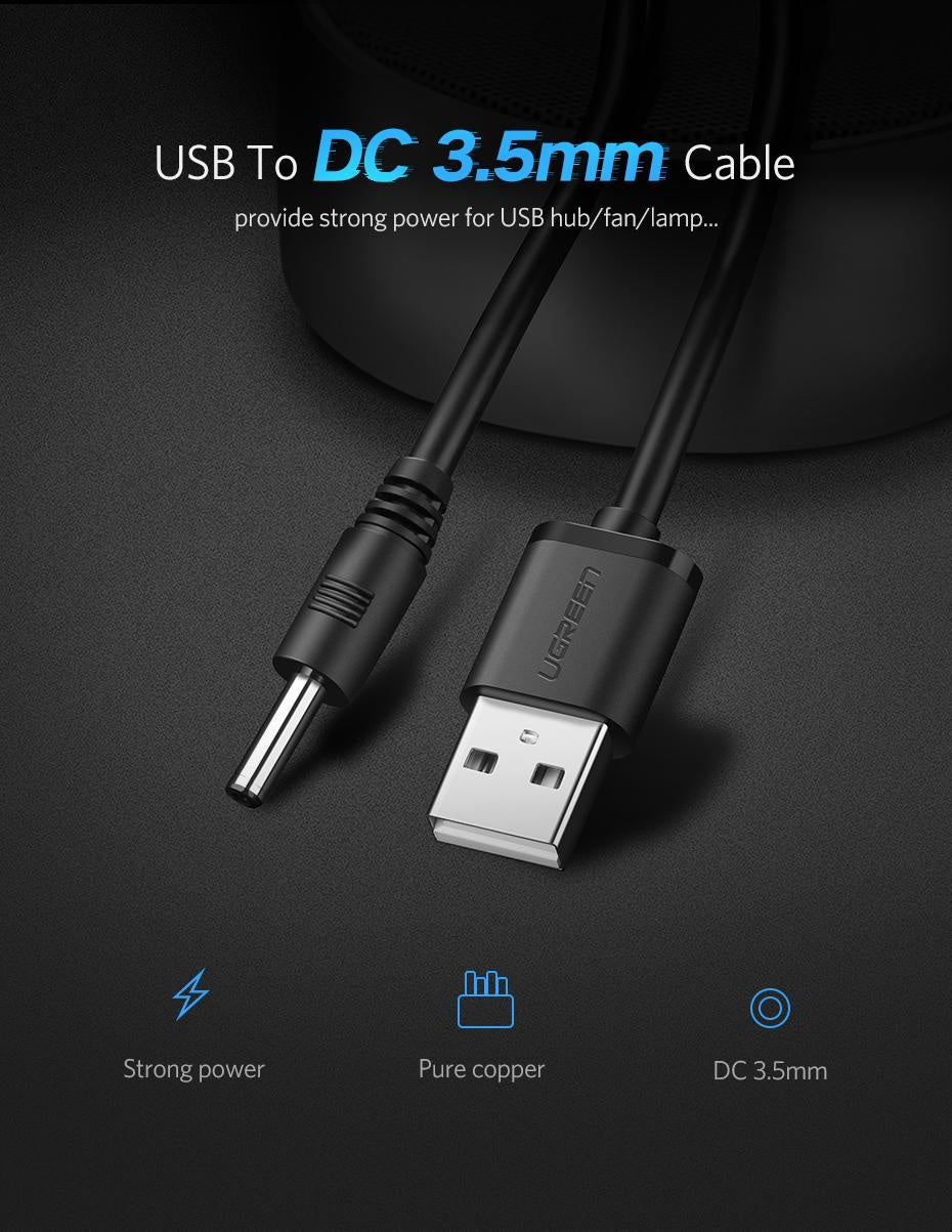 UGREEN 1M USB to DC 3.5mm Power Cable USB A Male to 3.5 Jack Connector 5V Power Supply Charger Adapter for HUB USB Fan Power Cable-1M