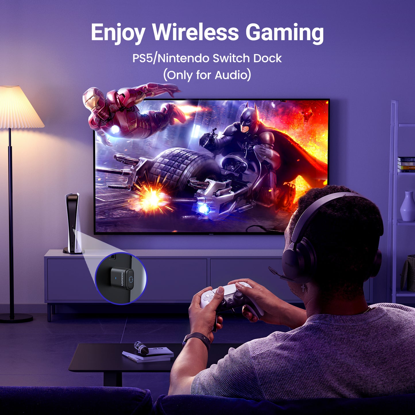 UGREEN 5.3 USB C Bluetooth Transmitter Audio Adapter for PS5, USB-C Wireless Dongle for Windows/macOS, PC, Laptop with aptX Low Latency & aptX-Adaptive, Plug & Play