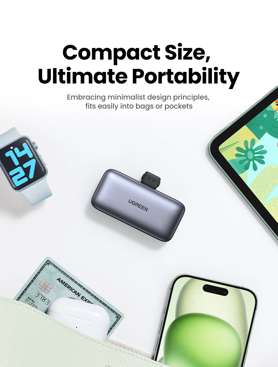 UGREEN 5000mAh Powerbank Portable Charger 22.5W Built-In USB-C Power Bank with LED Display PD USB C Mini Power Bank Fast Charging Battery Powerbank Compatible Android iPhone Samsung Huawei Honor Xiaomi