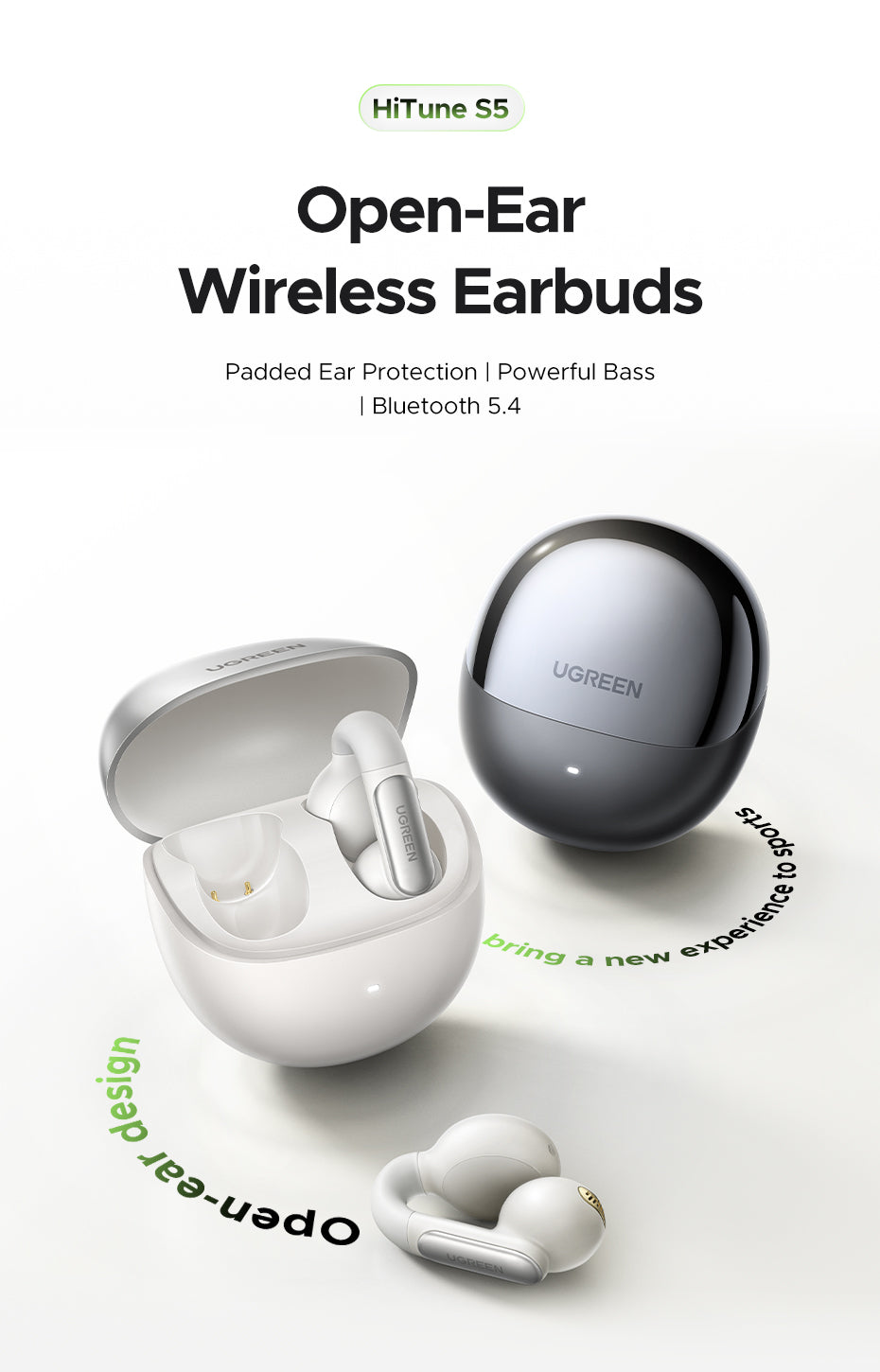 UGREEN ClipBuds S5 Bluetooth 5.4 Wireless Earphone for iPhone 16 15 Pro Max Samsung S24 S23 Ultra