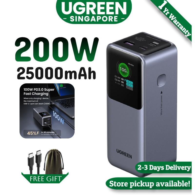 UGREEN 25000mAh Laptop Powerbank PD 200W 2C1A Fast Charging Power