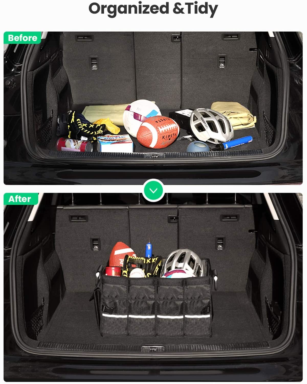 UGREEN Car Boot Organizer, 55L Waterproof Foldable Storage Tidy Box Trunk Organizer Bag with Lid Cover Oxford Fabric 1680D for Boot Maintenance, Shopping Bags, Bottles, Hiking Shoes, Camping Stuff