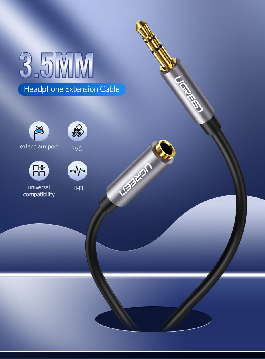 UGREEN 50439 3.5mm Extension Audio Cable Male to Female Aux Cable Headphone Cable 3.5mm Male to 3.5mm Female Extension Cable Nylon Braid Gold Plated
