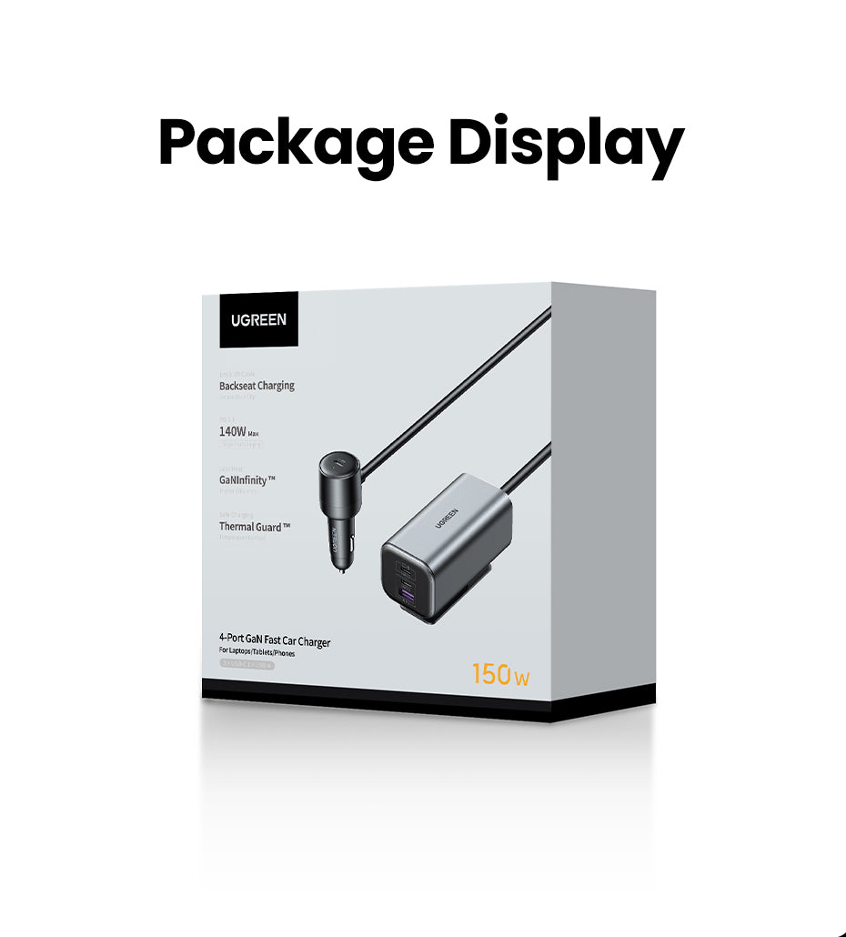 UGREEN 150W GaN Car Charger Type C with Adapter for iPhone 17 16 15 14 13 Pro Max Samsung S24 S23 Ultra Macbook Laptop