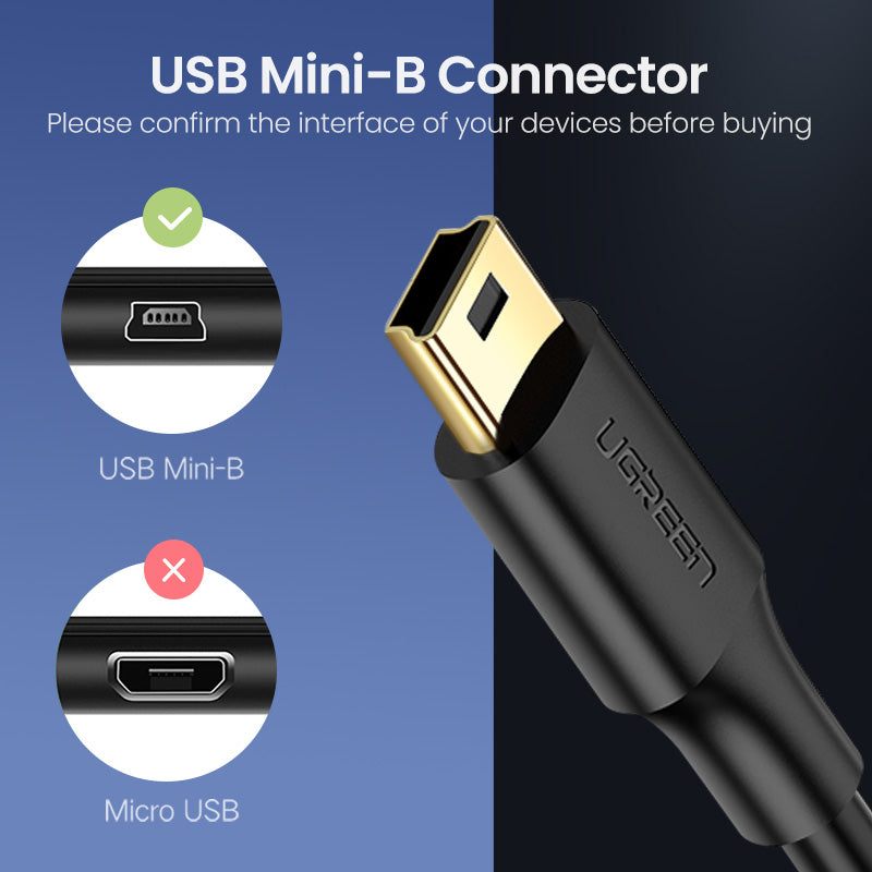 UGREEN USB 2.0 A Male to 5-Pin Mini B Fast Data Charger Cable for MP3 MP4 Players Tablets GPS Digital Camera HDD Dash Cam