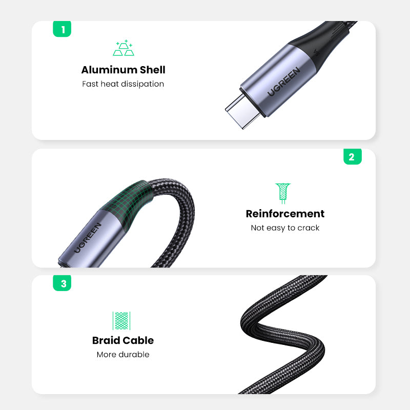 UGREEN 1Meter 240W USB C to USB C Cable USB3.1 Thunderbolt3 10Gbps 4K Fast PD Cable for MacBook Pro Air M3 iPad Pro 2020 Chromebook Samsung Galaxy S20 S10 Pixel 4XL PS5 Nintendo Switch