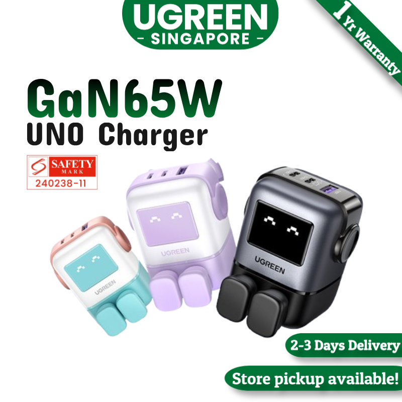 UGREEN Uno Charger 65W RobotGaN Charger 2 USB C 1 USB A Wall Charger GaN Charger for MacBook Pro/Air, Dell XPS, iPad Mini/Pro iPhone 16 15 Pro Max iPhone 16 15 Plus Samng Galaxy S24 Ultra Z Fold5 M14 Z Flip5 A35 A55, Pixel, and More