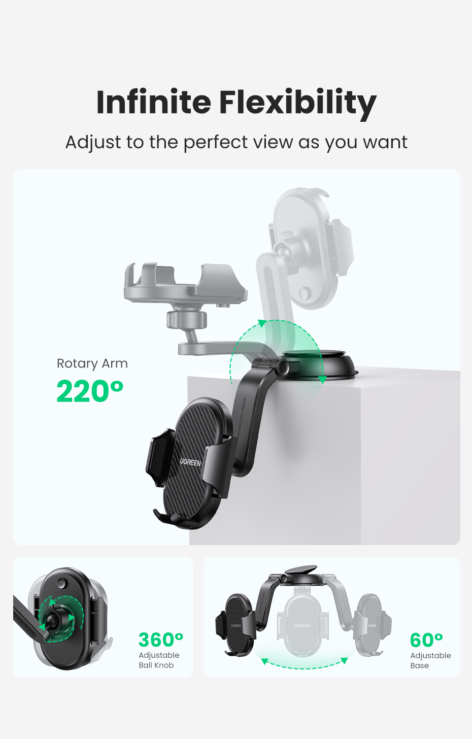 UGREEN Phone Holder for Car Windscreen Mobile Dashboard Mount Gravity Suction Cup Sticky Cradle Long Arm Clamp for iPhone , Samsung Galaxy S22 ,Huawei , Xiaomi, Oneplus