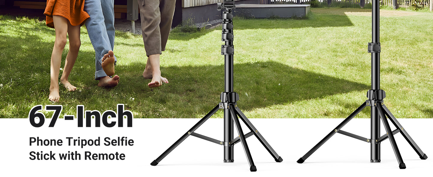 UGREEN 15609 Phone Selfie Stick Tripod with Bluetooth Remote Lightweight 1.7m Tripod Stand for Selfies, Live Streaming Compatible with phone,GO Pro,camera