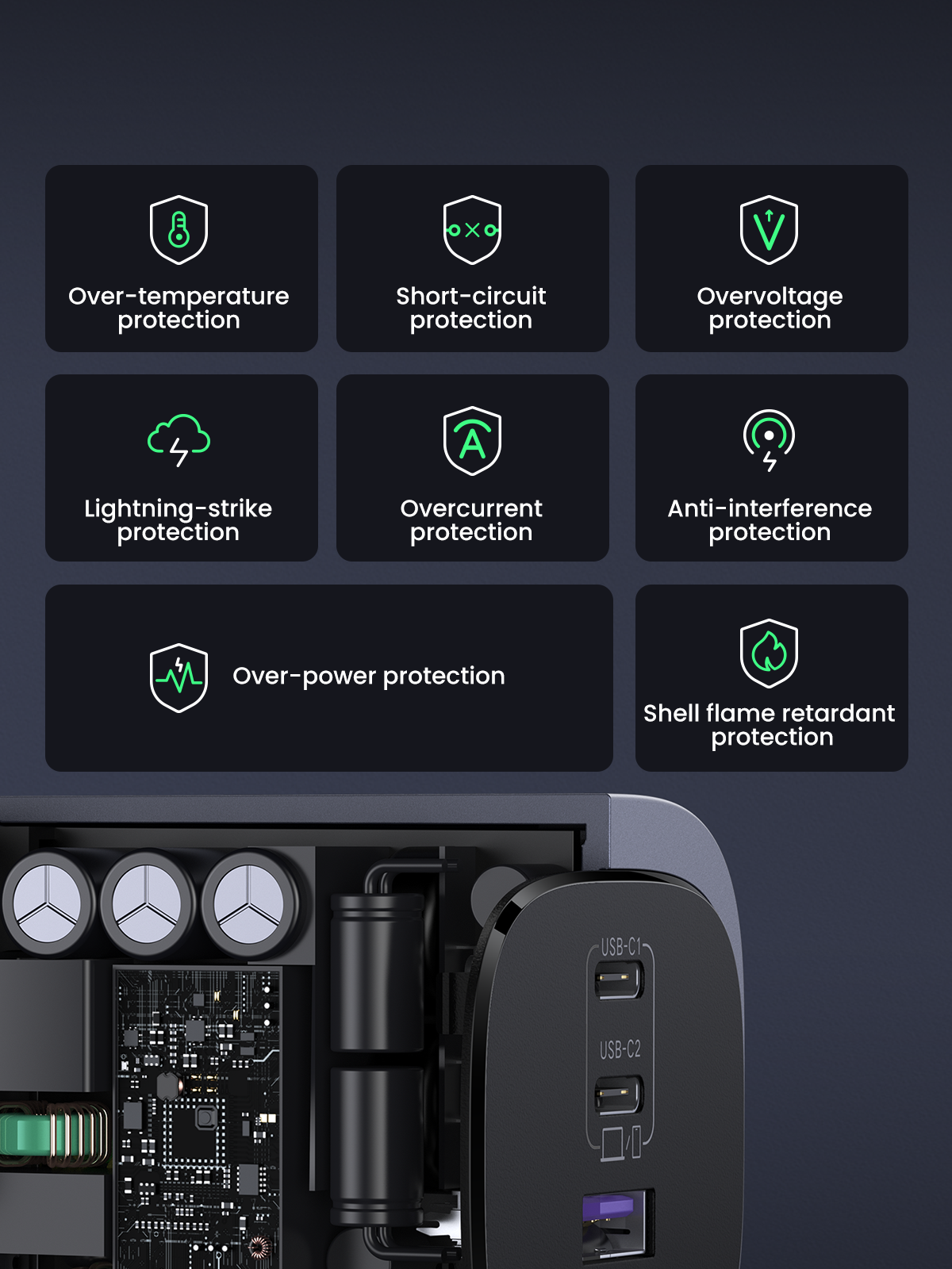 UGREEN 65W USB-C Foldable GaN Charger, 3-Port PD 3.0 Fast Charging Adapter for MacBook Pro, Dell XPS, iPhone 16 Pro Max, iPad Air/Pro, Galaxy S24 Ultra, Steam Deck, Switch, Foldable & Compact Travel Charger with Smart Power Distribution Safety Protection