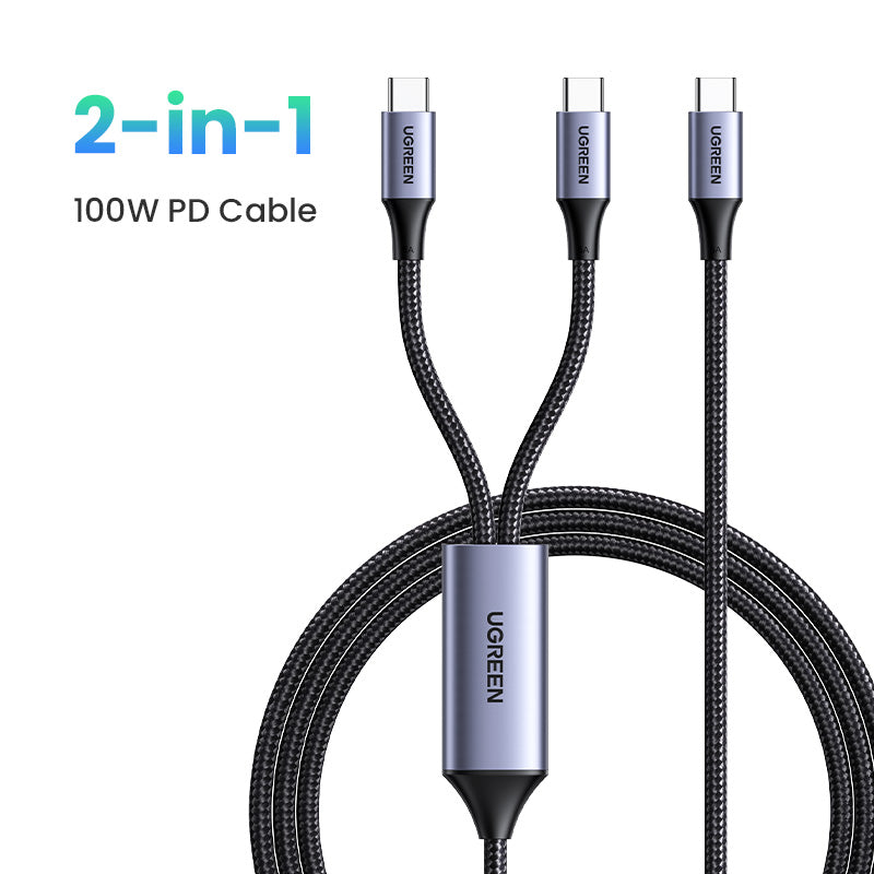 UGREEN 1.5M 100W Type C 2-in-1 Fast Charging Cable E-Marker for iPhone 15 Series Samsung S24 S23 Ultra iPad Pro Macbook Switch