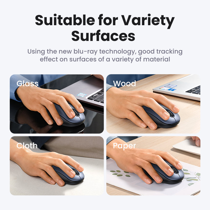 UGREEN 2.4G Wireless Silent Mouse 2400DPI Ergonomic Design Mouse with USB Mini Receiver Ambidextrous PC / Mac / Laptop