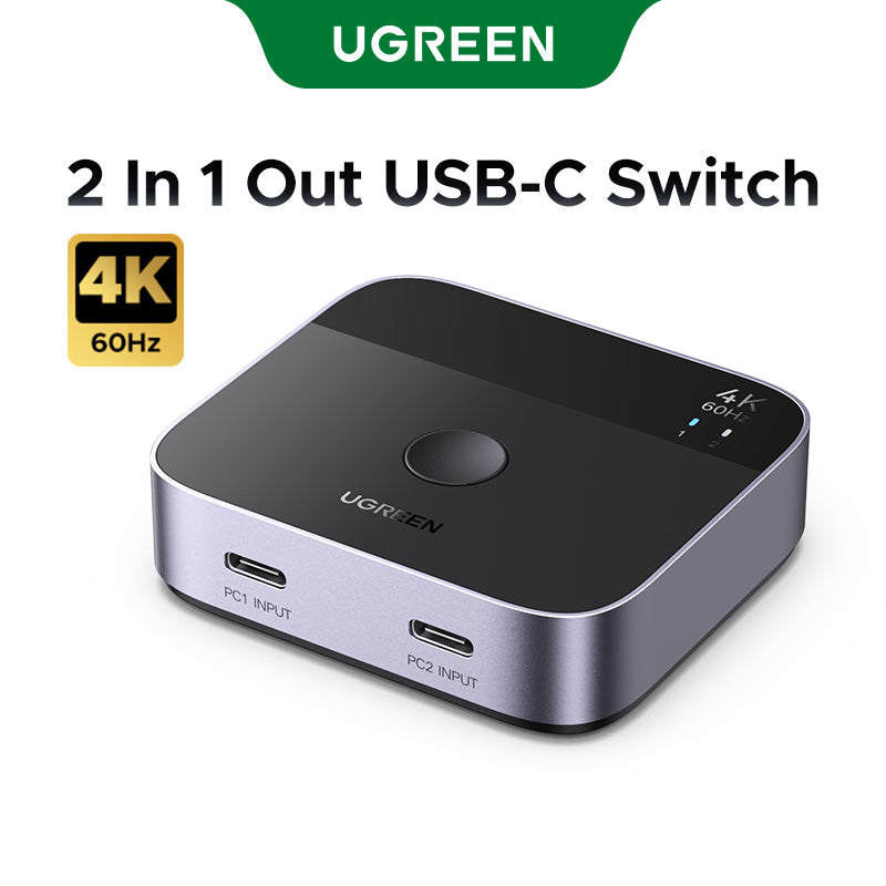 UGREEN USB C+HDMI Switch 2 in 1 Out 4K60Hz, Aluminum HDMI+USB C Switcher 2 Computers Supports 3D HDR HDCP2.2 Compatible with Laptops, Tablets, MacBook Air/Pro, Smartphones, Steam Deck, PS5/4, Xbox
