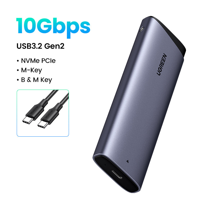 UGREEN M.2 NVMe SATA SSD Enclosure 10Gbps USB 3.2 Gen 2 for M and M&B Key Solid State Drive External Case Support UASP & Trim in Size 2230/2242 /2260/2280 SSDs