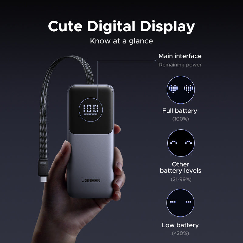 UGREEN 20000 mAh Laptop Power Bank, PD 130W Fast Charging Portable Charger with TFT Display, 3-Port External Battery Pack for Dell, MacBook Air/Pro, Lenovo, Supports Samsung 45W powerbank
