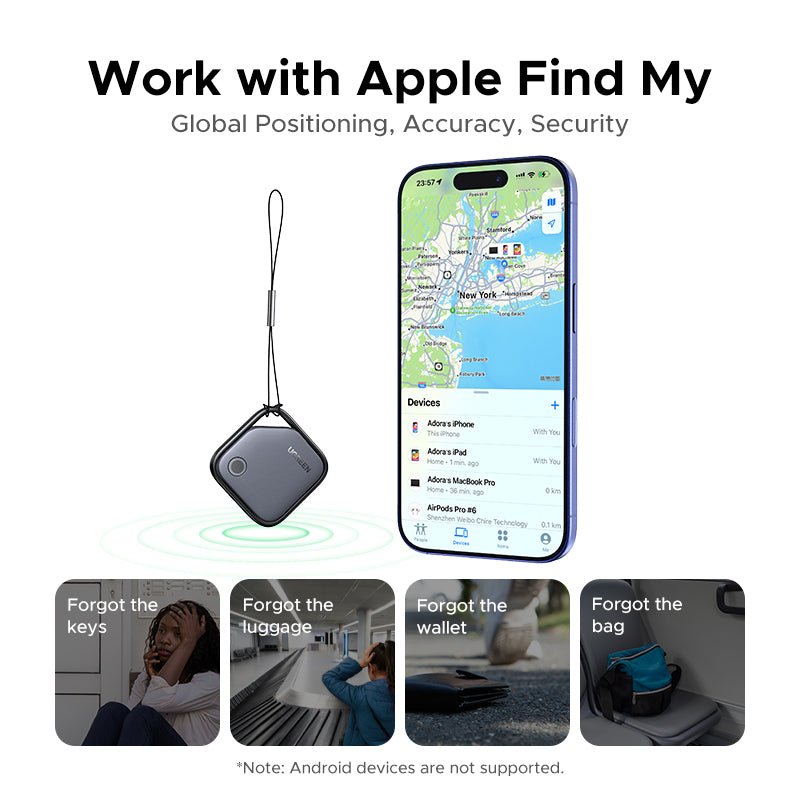 UGREEN Smart Tracker Apple FMN Anti-lost Device Basic Black Plastic Universal Structure Button Battery FMN Certification for IOS iPhone 16 15 13 Series