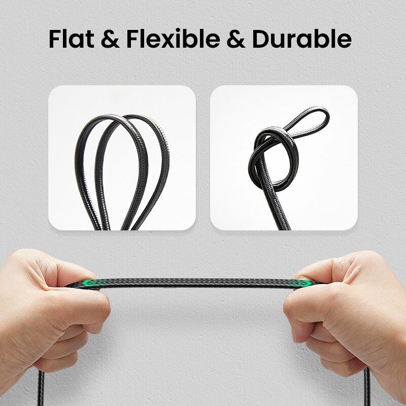 UGREEN Cat 7 10Gbps Flat Braided Ethernet Cable Durable High Speed Patch Cord 600MHz POE LAN RJ45 Gigabit Cable