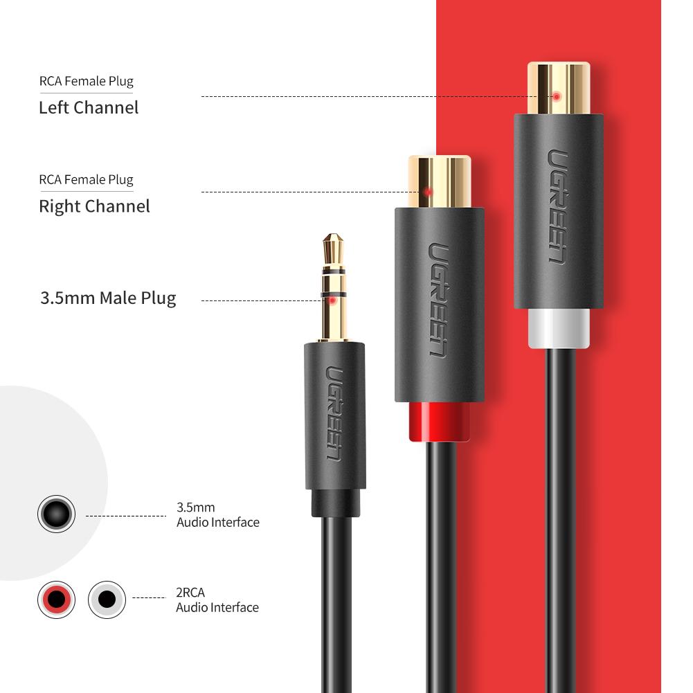 UGREEN 10547 3.5mm Male to 2RCA Female Jack Stereo AUX Audio Cable Y Adapter for iPhone MP3 Tablet Computer Speaker 3.5 RCA Jack Cable 0.25m