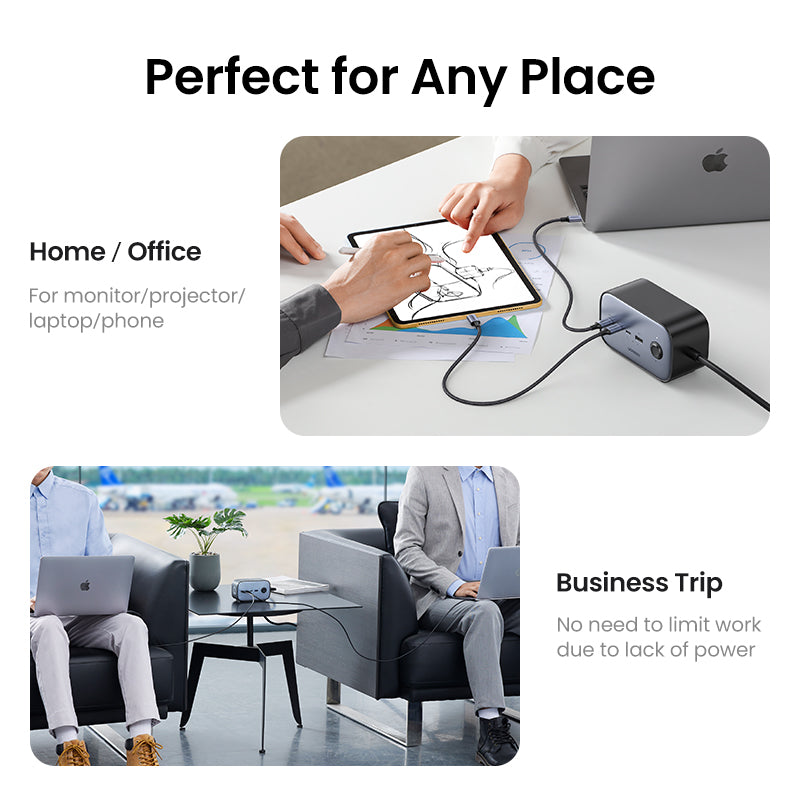 UGREEN 60168 100W GaN Power Socket, 1.8M Cable DigiNest Pro USB C Charging Station, 6-in-1 Power Strip with 2 AC Outlets, 4 USB Ports, Extension Cord Outlet Extender