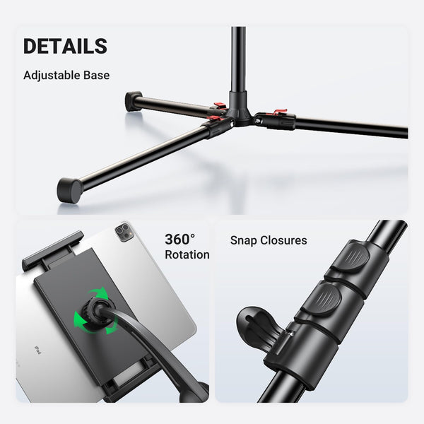 UGREEN Tablet Phone 68'' Tripod Selfie Stick, 68'' Adjustable Gooseneck Lazy Phone Tripod,360 Swivel Head Tablet Stand iPad Tripod for Video Recording