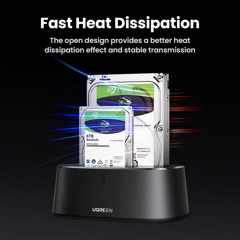 UGREEN Hard Drive Docking Station USB 3.0 to SATA Adapter External UASP Enclosure Hard Disk Caddy Reader 2-Bay Cloning Kit For 2.5/3.5 SATA HDD SSD,Windows,Mac OS,Linux,PS4,Xbox One