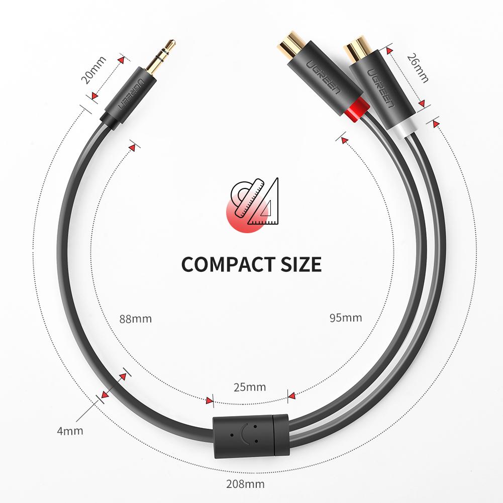 UGREEN 10547 3.5mm Male to 2RCA Female Jack Stereo AUX Audio Cable Y Adapter for iPhone MP3 Tablet Computer Speaker 3.5 RCA Jack Cable 0.25m