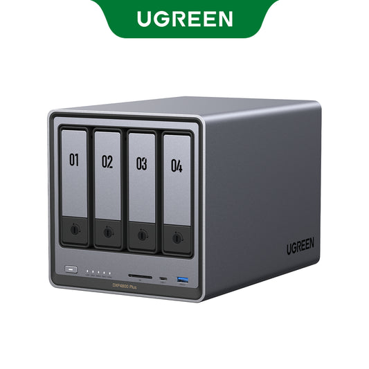UGREEN NASync DXP4800 Plus 4-Bay Desktop NAS, Intel Pentium Gold 8505 5-Core CPU, 8GB DDR5 RAM, 128G SSD, 1 * 10GbE, 1 * 2.5GbE, 2 * M.2 NVMe Slots, 4K HDMI, Network Attached Storage (Diskless)