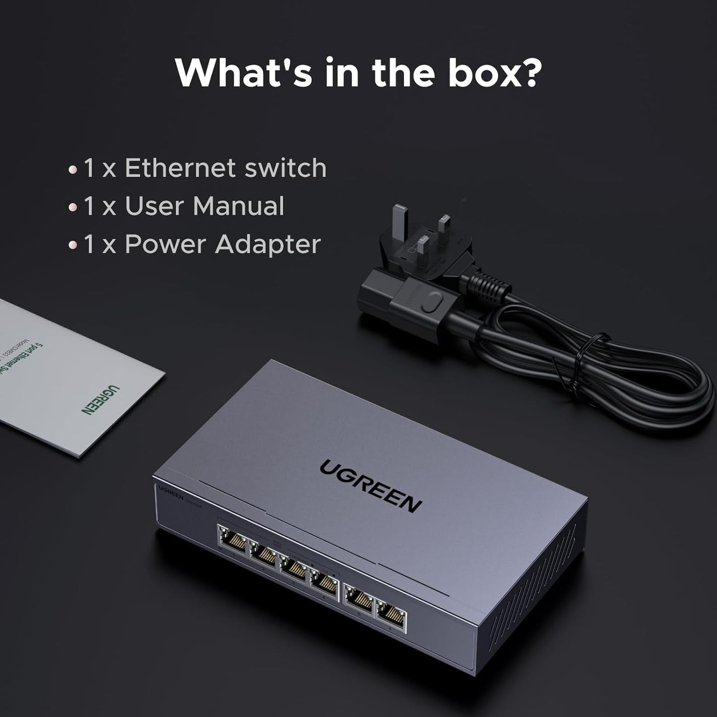 UGREEN POE Network Switch,4x Gigabit PoE+ Ports& 2 Gigabit Auto ports Ethernet Splitter , 802.3af/at 30W,60W Total Budget, 6 Port Metal Case Hub,Plug & Play for TV/Laptop/Switch/Router/Camera