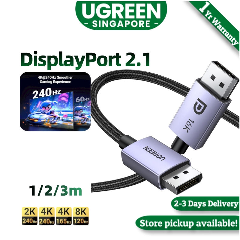 UGREEN DP to DP 1.2/1.4/2.1 Cable 4K 60Hz UHD DisplayPort Male to Male Monitor Video Cable Compatible with 1080P Full HD for PC Host, HP Laptop, Graphics Card and All Your DP Enabled Devices