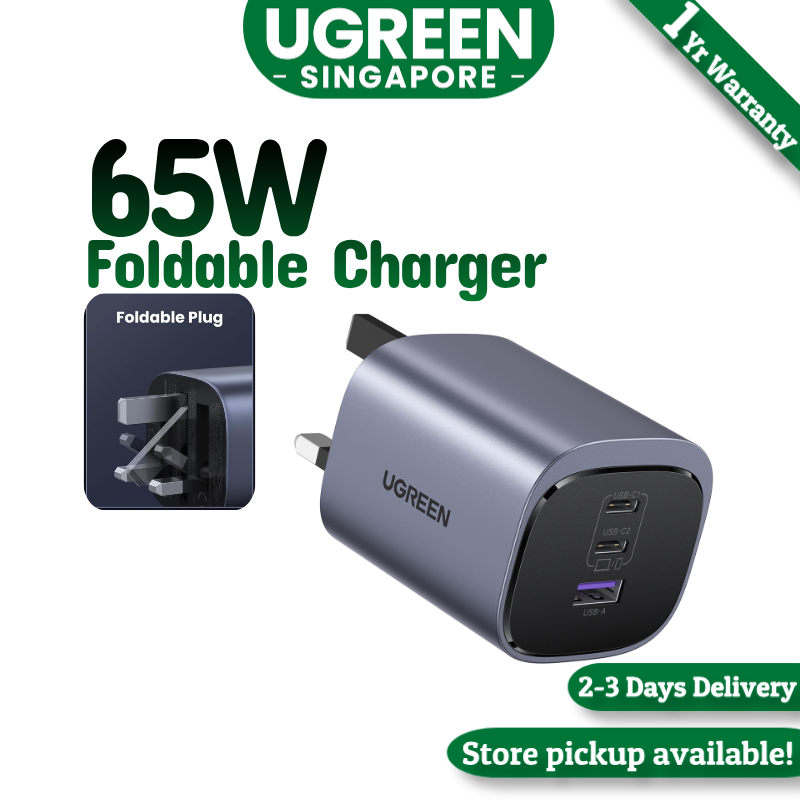 UGREEN 65W USB C Foldable Charger 65W GaN PD Fast Charger 3-Port Nexod