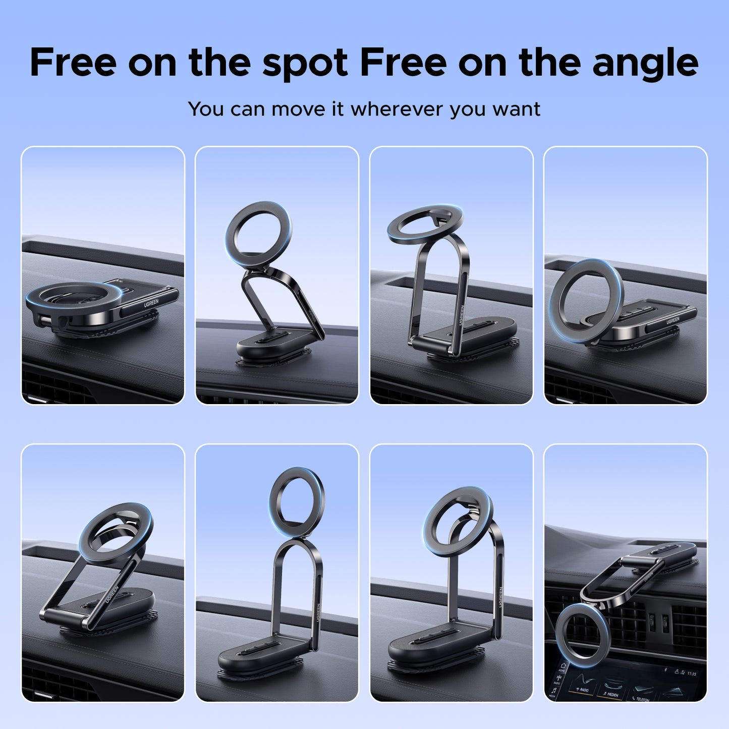 UGREEN MagSafe Car Mount Foldable Dashboard Holder for iPhone 16 15 14 Pro Max Samsung S24 S25 Ultra 360° Rotation Strong Magnetic Phone Holder