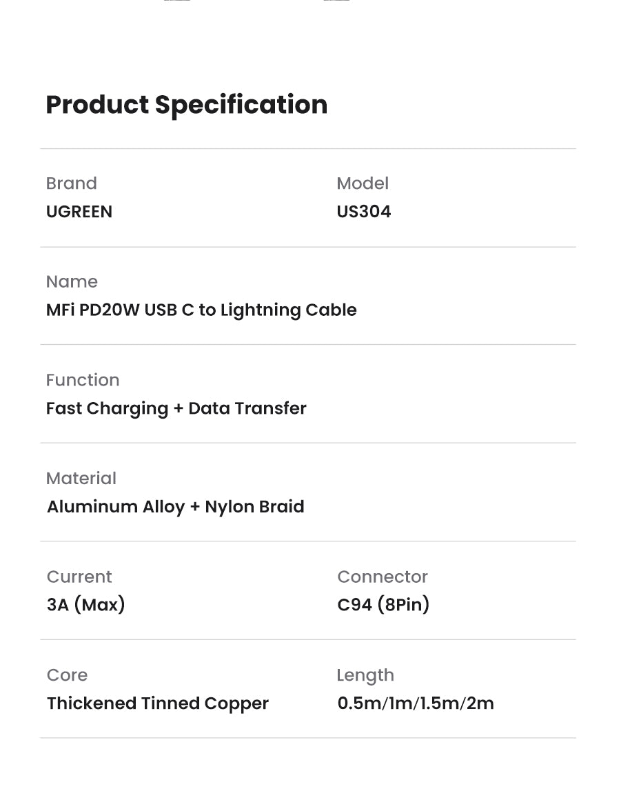 UGREEN MFI PD 20W Charger USB C Type-C to Lightning Cable Nylon Braided Fast Charger Data Sync