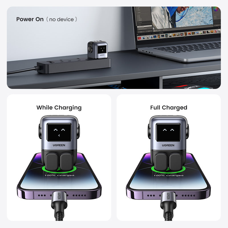 UGREEN Uno Charger 65W RobotGaN Charger 2 USB C 1 USB A Wall Charger GaN Charger for MacBook Pro/Air, Dell XPS, iPad Mini/Pro iPhone 16 15 Pro Max iPhone 16 15 Plus Samng Galaxy S24 Ultra Z Fold5 M14 Z Flip5 A35 A55, Pixel, and More